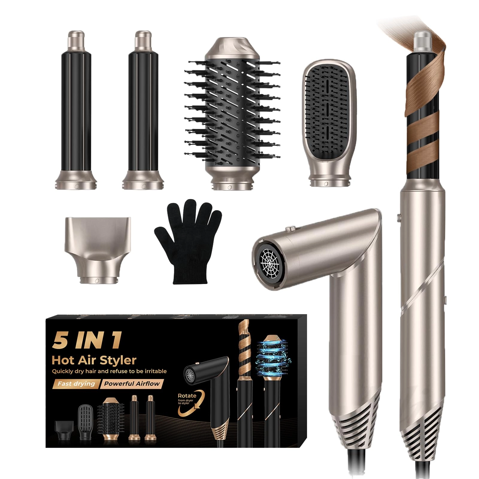5 in 1 Blow Dryer Brush - Green Gold 800 watts