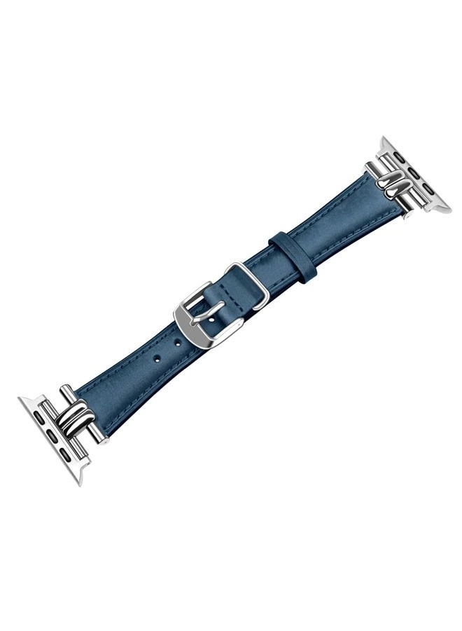 Leather Slim Band - 120mm+95mm Genuine Leather Blue Silver-Buckle