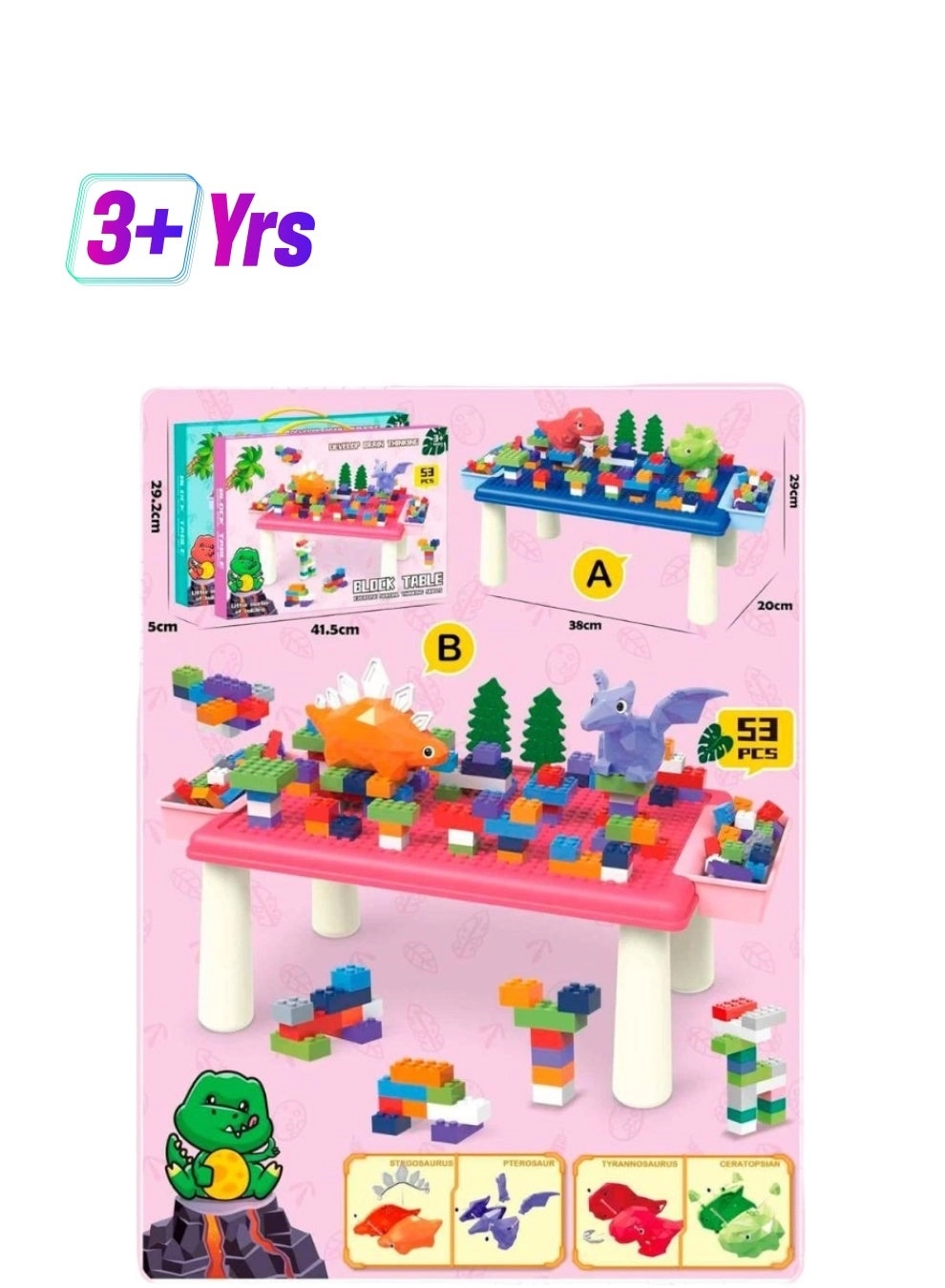 Loquat Dinosaur Building Block Mini Table - 53pcs Assorted