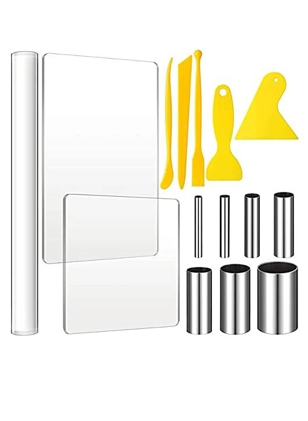 Generic Polymer Clay DIY Tool Set - acrylic, plastic, wood and stainless Steel 15 Pieces