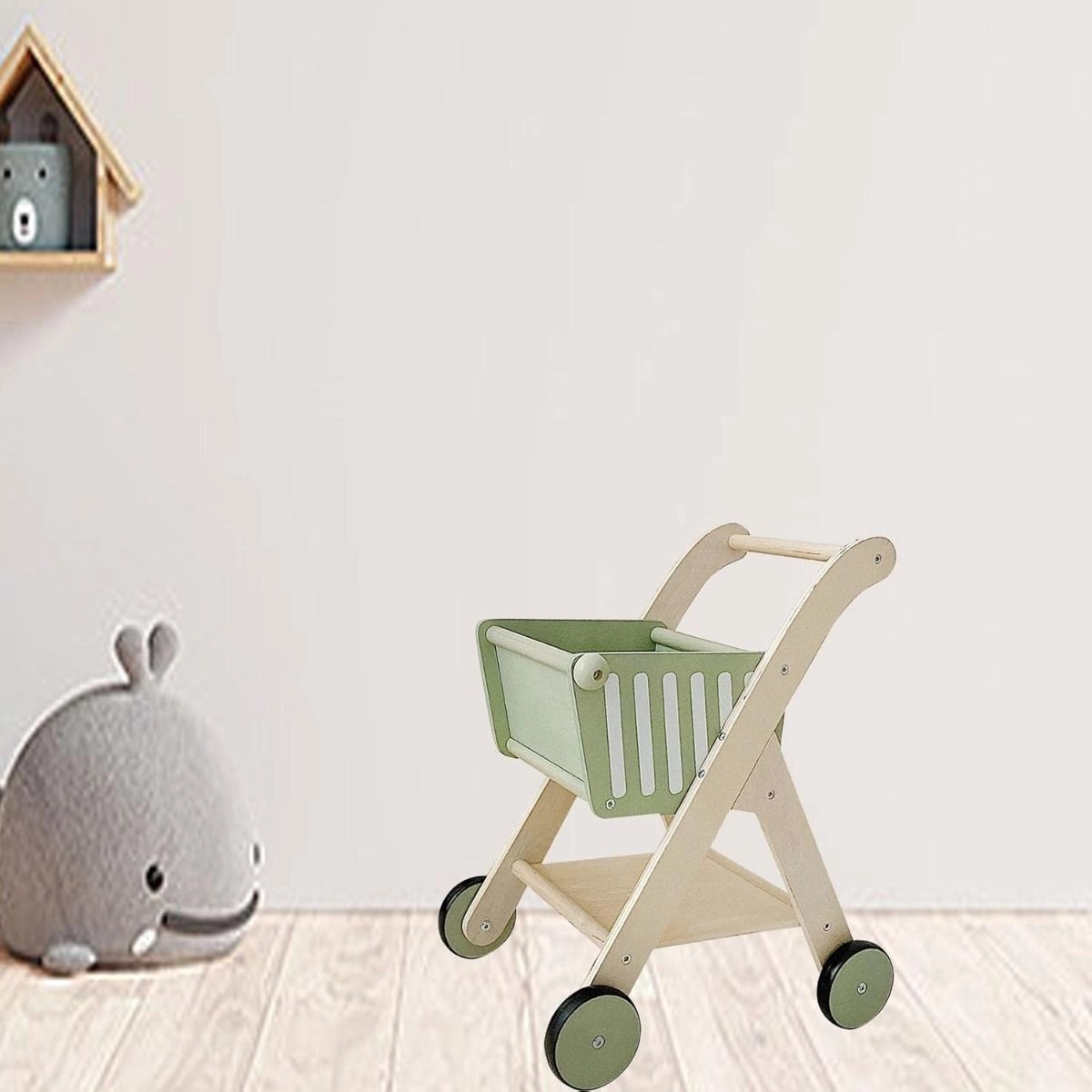 Wooden Shopping Cart Pretend Play Baby Walker - Green 3+