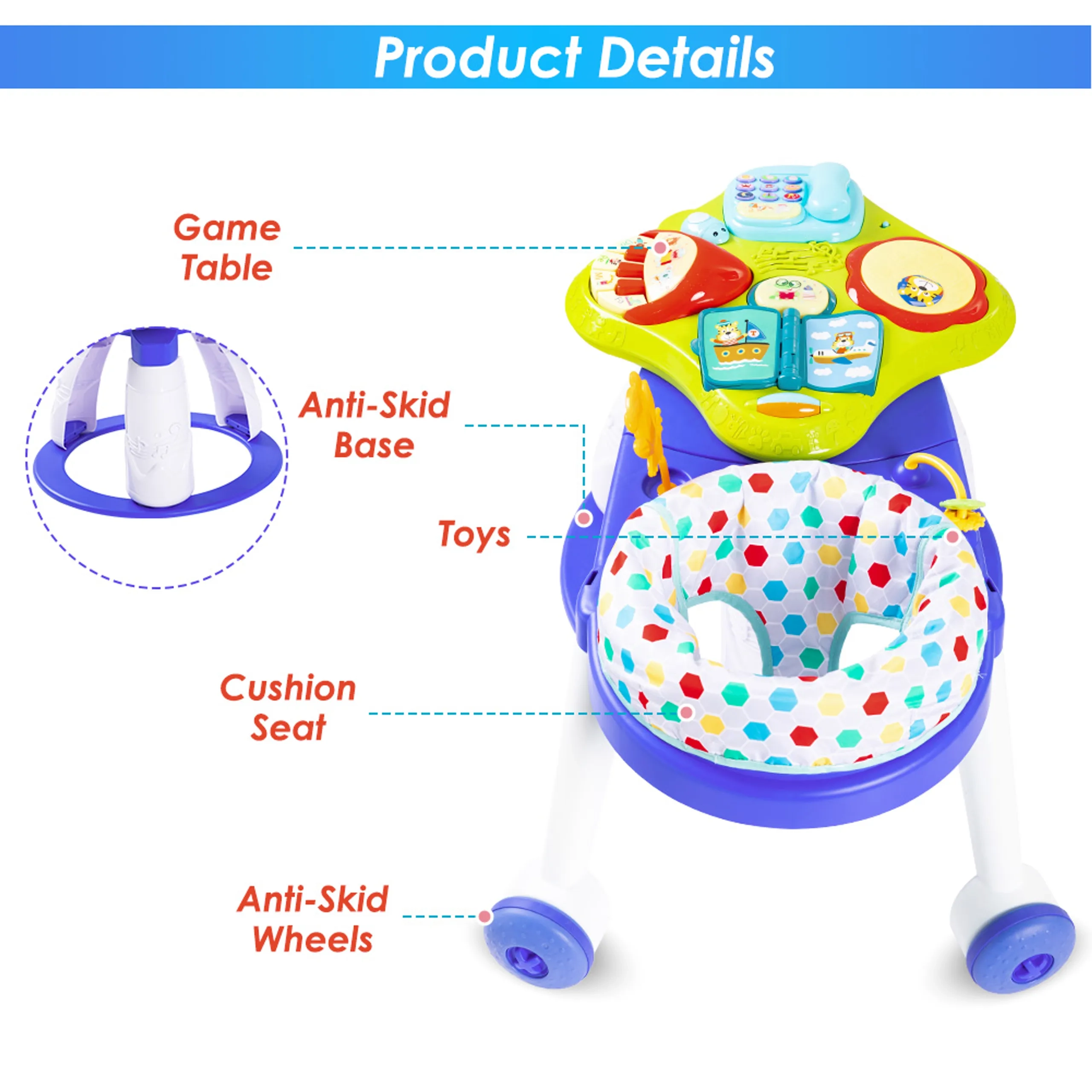 3 in 1 Baby Walker - Green Musical keyboard