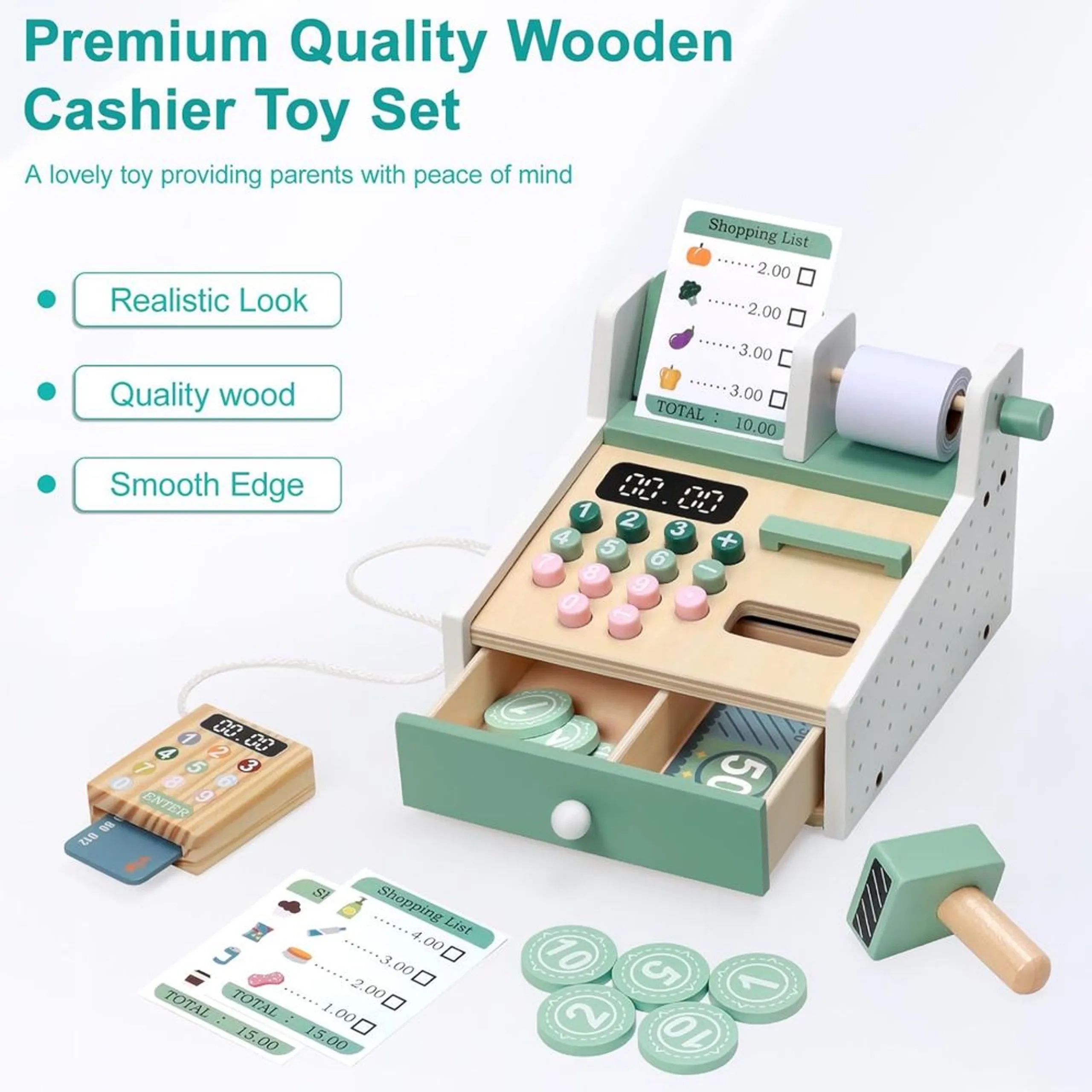 Wooden Cash Register - 16 x 18 x 20 cm eco-friendly (FP-2105-70)