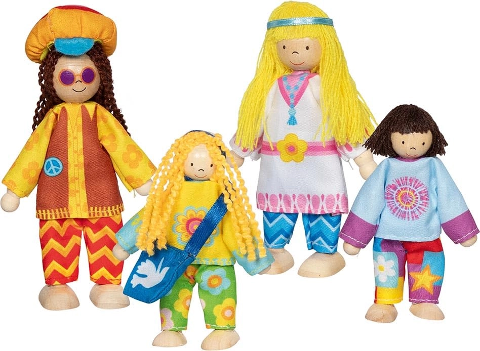 Bending Dolls Hippie Family - 4-piece 10-12 cm Wood Textile Ages 3+