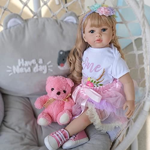 Reborn Toddler Doll - 24 inch Silicone Vinyl Girl Pink Dress Ages 3+