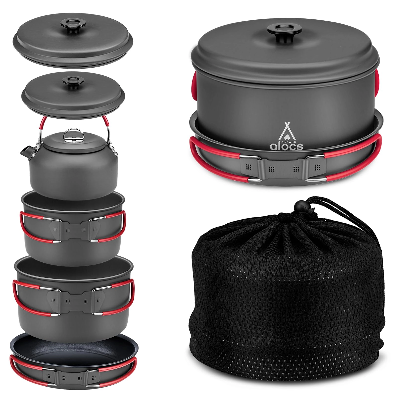 alocs Camping Cookware Set - 3 3.5L 2.2L