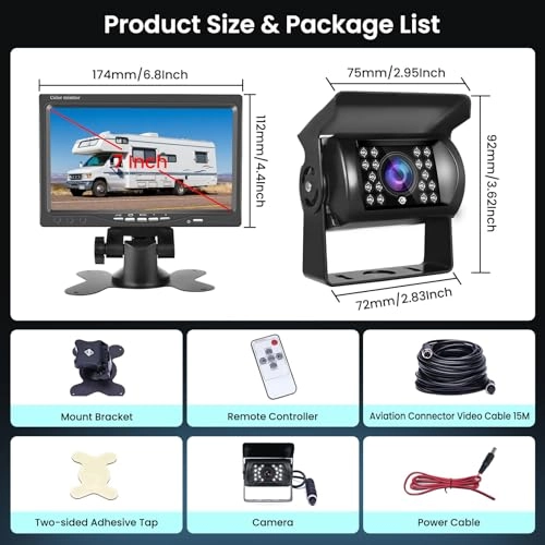 Reversing Camera - Night vision 1280*720P + 7 Inch Monitor - Wired
