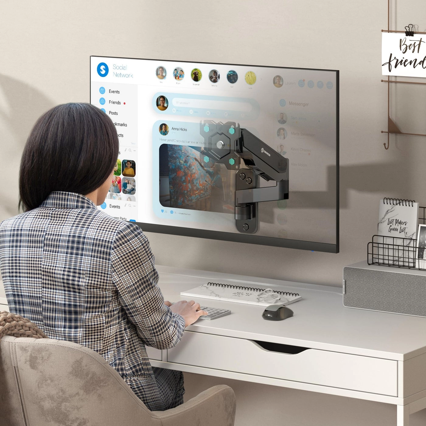 Wall Monitor Arm - Single 13-34 Inch 75x75 & 100x100 VESA