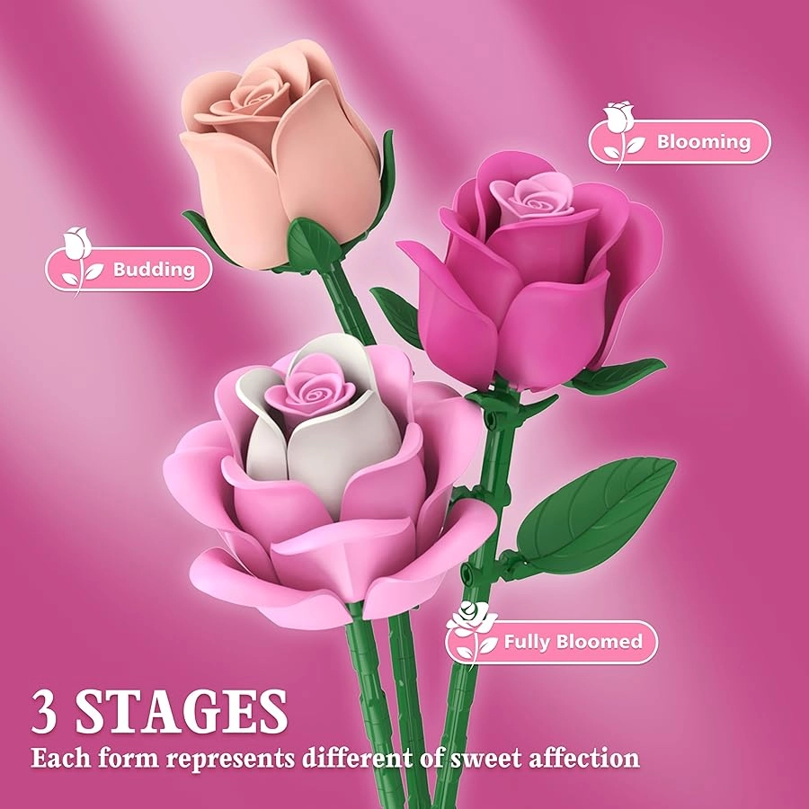 Pink Rose Bouquet Flowers Building Set - 834 pcs