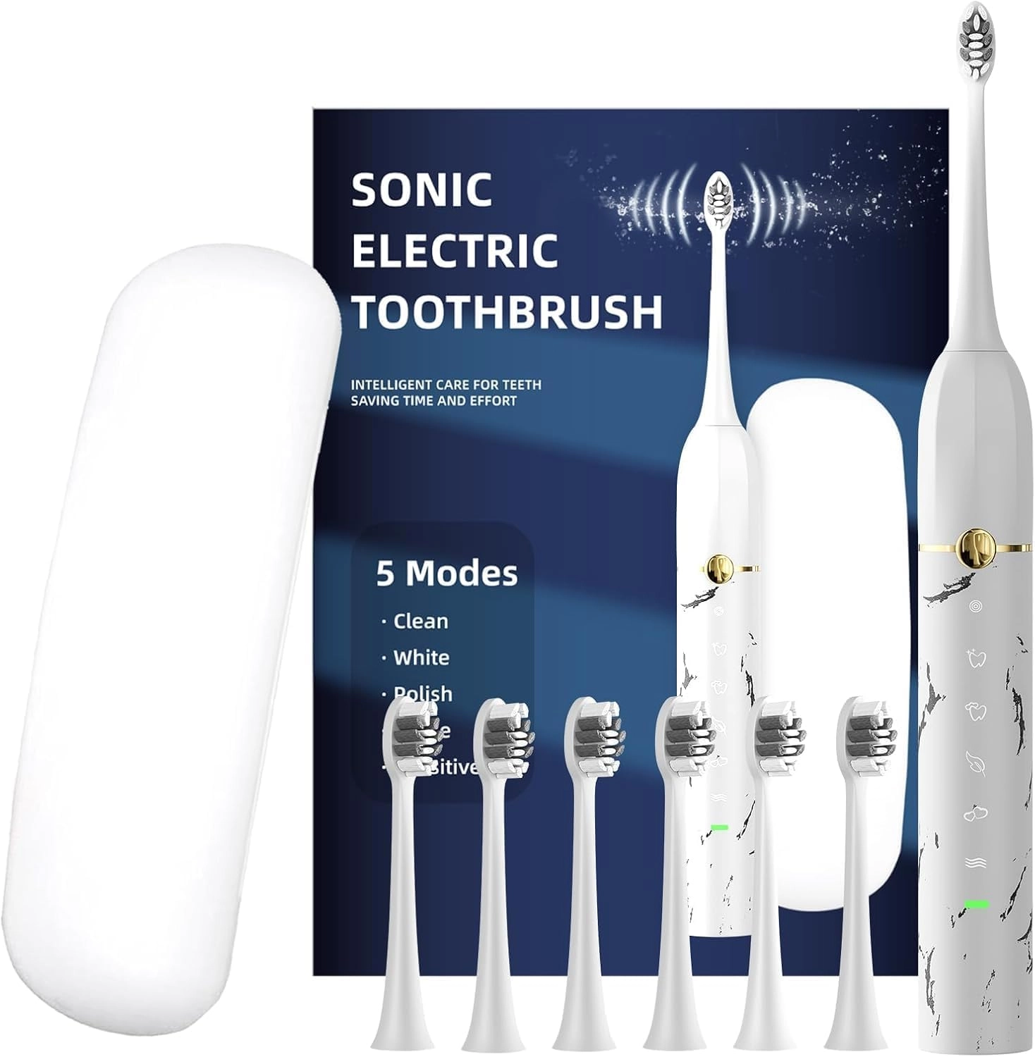TERRIFI Electric Toothbrush - 5 Replacement Brush Heads 5 Modes 120 Days Battery Life