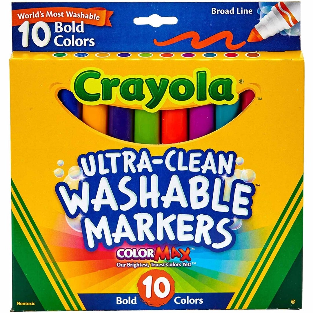 Color Max Broad Line Ultra-Clean Classic Washable Markers - 10 Pcs Multicolor