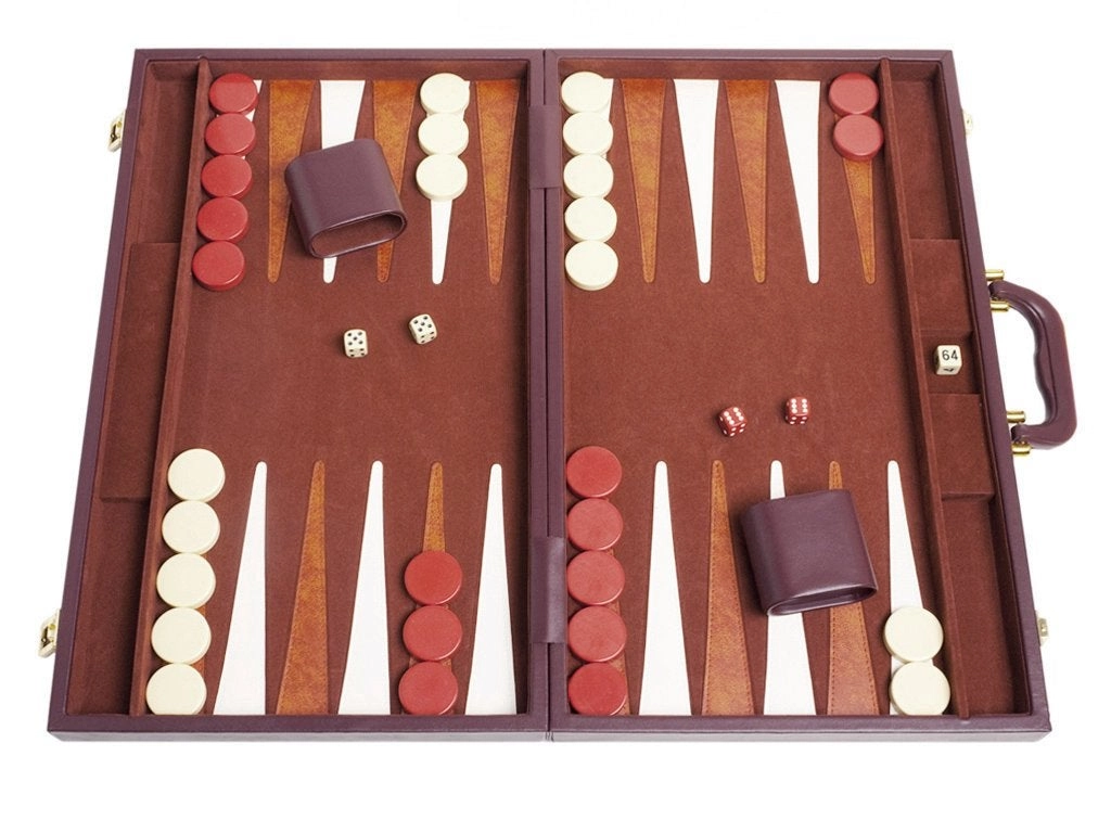 Middleton Games Backgammon Set - 21-inch Brown Board and Playing Surface - White and Light Brown Points
