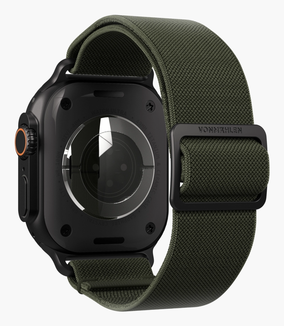 Watch Band for Apple Watch 44/45/46/49mm - Nylon Stepless adjustable clasp Olive Black One Size
