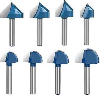 ROOCBIT Core Box Router Bit & 90-Degree V Groove Router Bit - 5/8" 3/4" 7/8" 1" 1/4 Inch 8Pcs Set