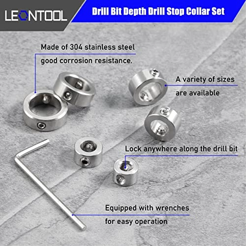 Drill Bit Depth Stop Collar Set - 304 Stainless Steel 12 Pcs 3-16mm