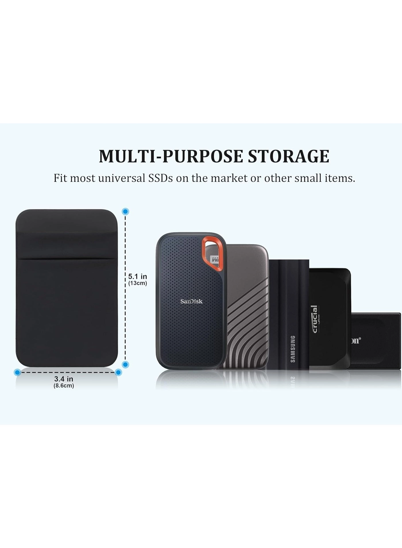 Portable External Hard Drive Sleeve - 2.5" Fit Reusable Adhesive Pen Loop