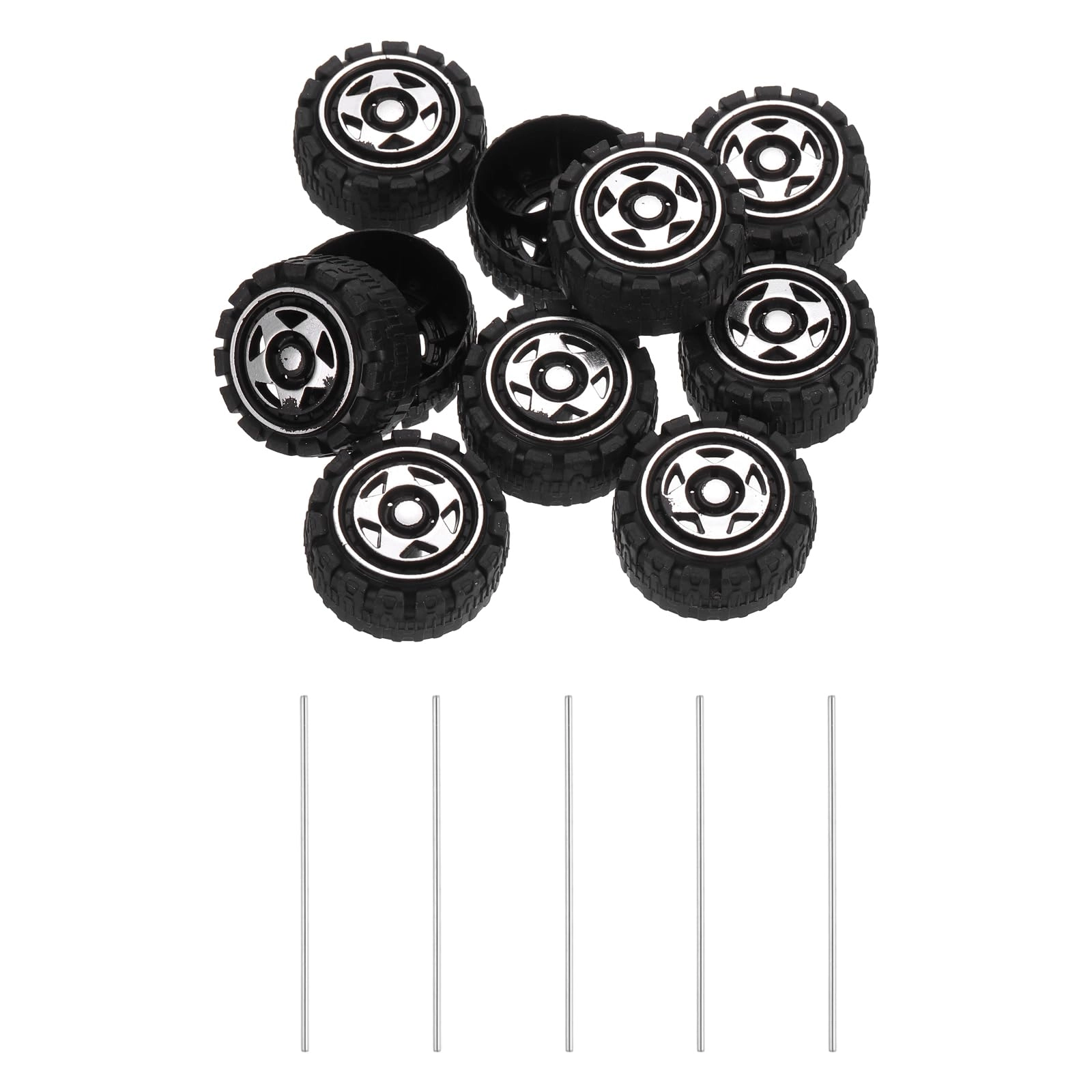 SourcingMap Toy Car Wheels - 32mmx15mm Plastic + Shaft Round Rod Axles - 2mmx100mm