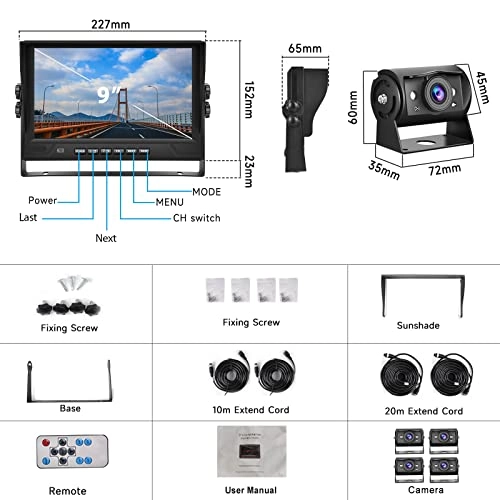 Car Rear View Camera + 9 Inch Monitor - Night Vision Wired 1080P