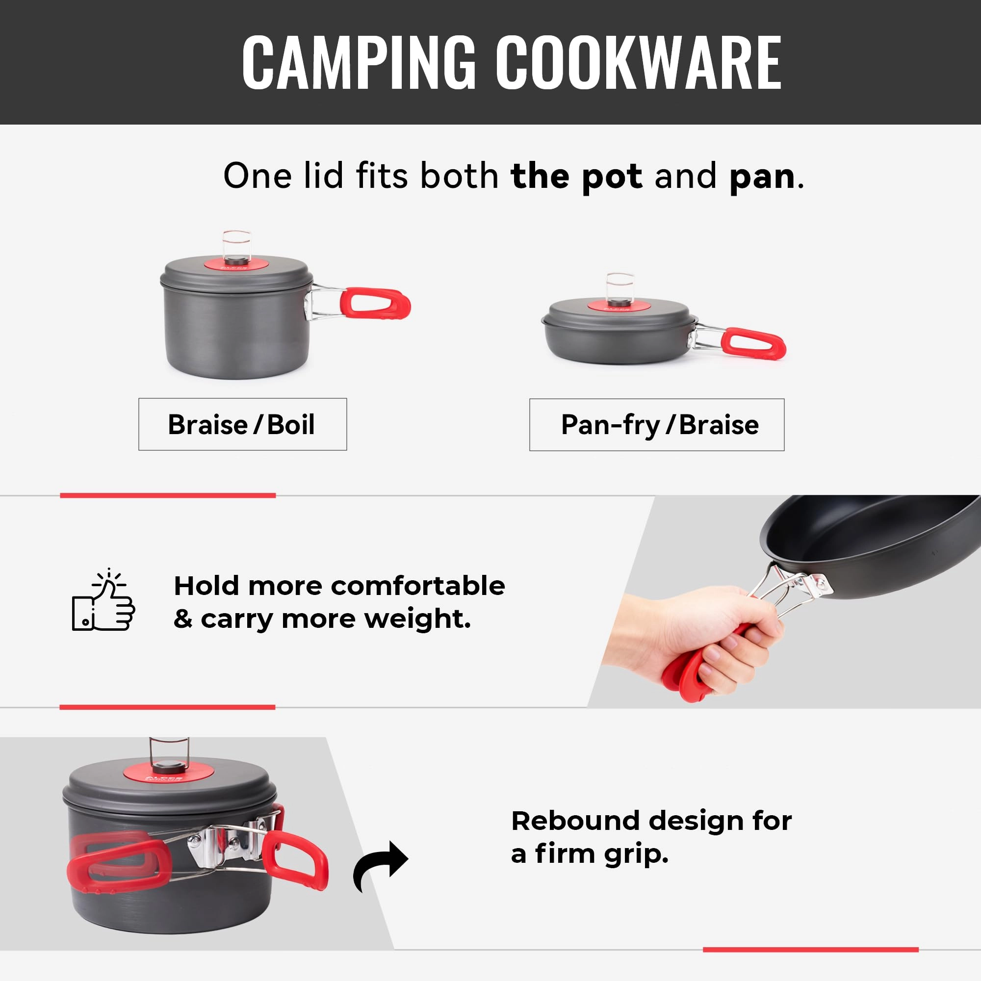 Camping Cookware Set - 3 3.5L 2.2L