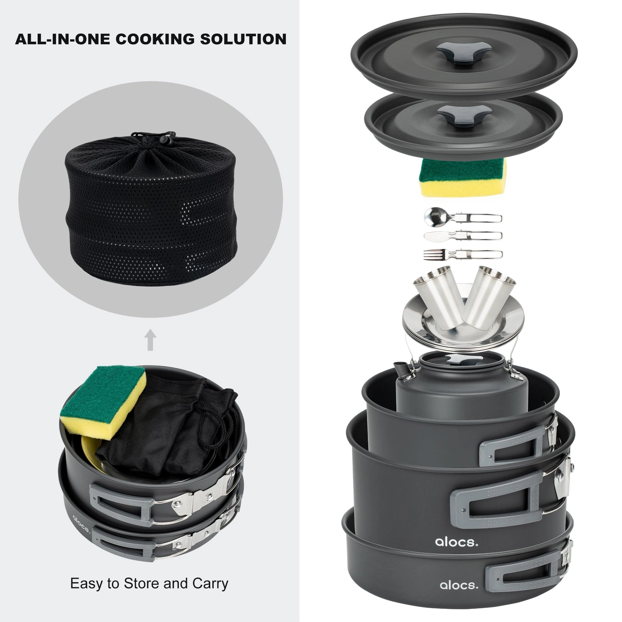 Camping Cookware set - 1.7L 3L 0.8L