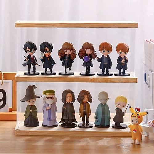 2-Level Clear Acrylic Display Case - 2-layer Dustproof Walnut