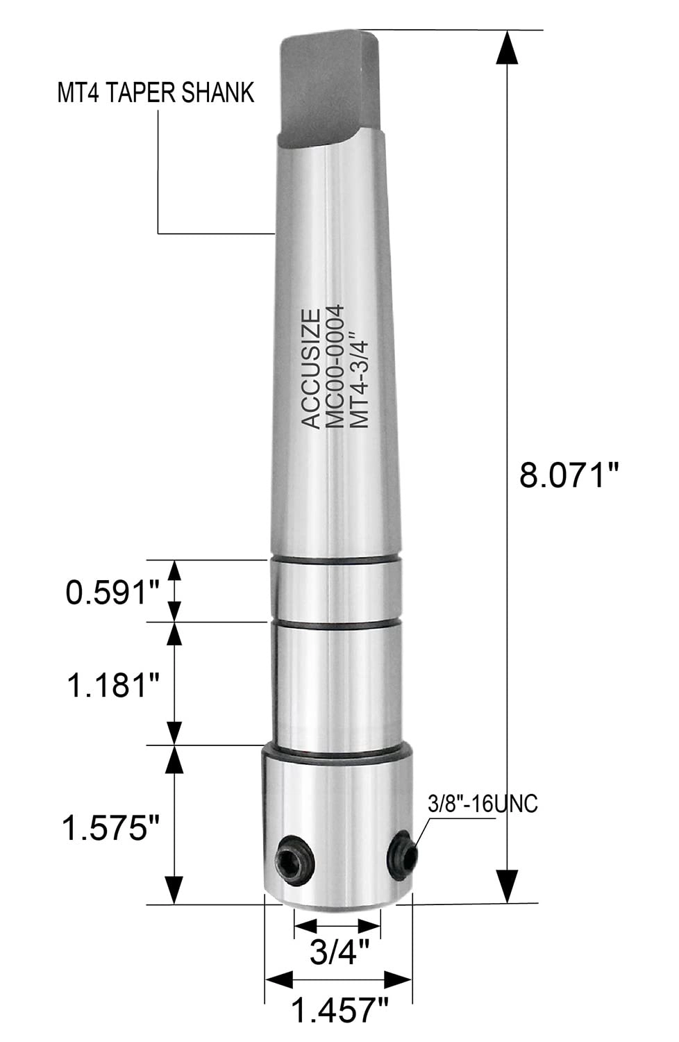 Magnetic Drill Annular Cutter Arbor - MT4 to 3/4'' Weldon Shank