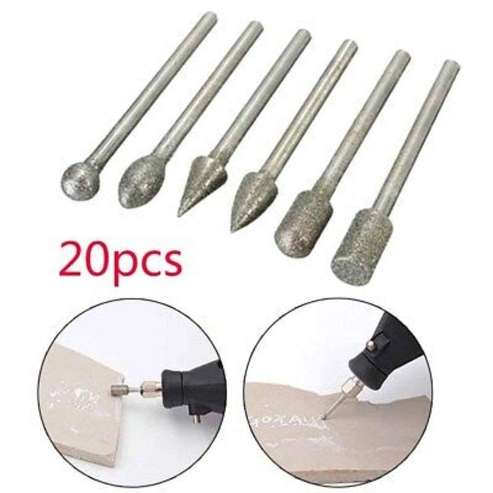 CTDIYHI47939 Shank Diamond Grinding Burr Drill Bits - 20 piece(s) 3mm