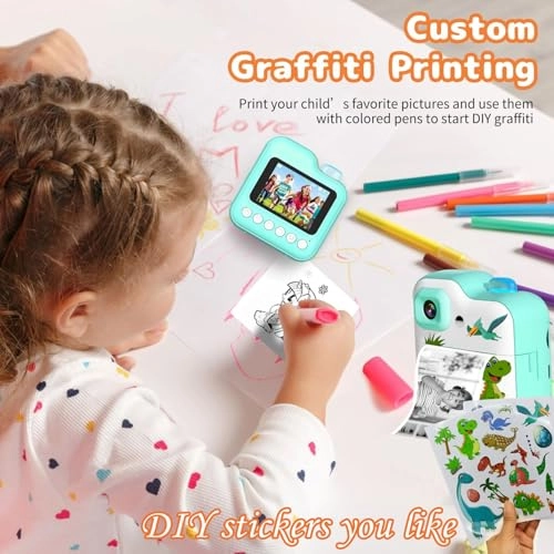Kids Rechargeable Camera Instant Print - 1080P 2.4" LCD 32GB