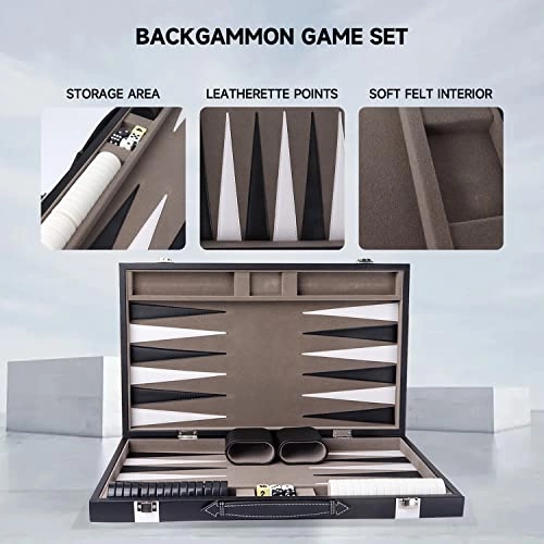 Backgammon - Leather Black&Grey Large
