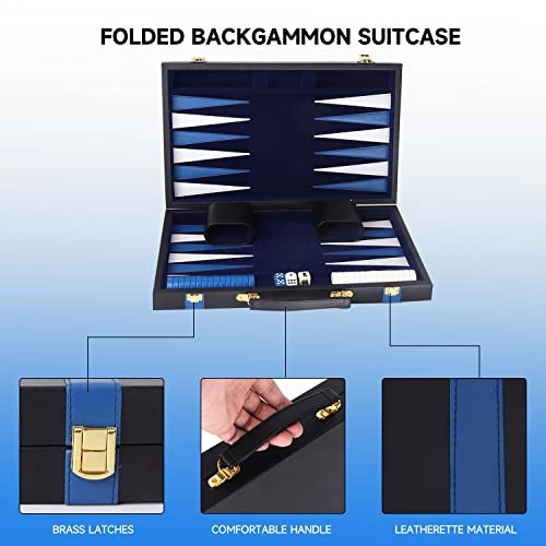 Backgammon Set - Leather-black&blue Medium