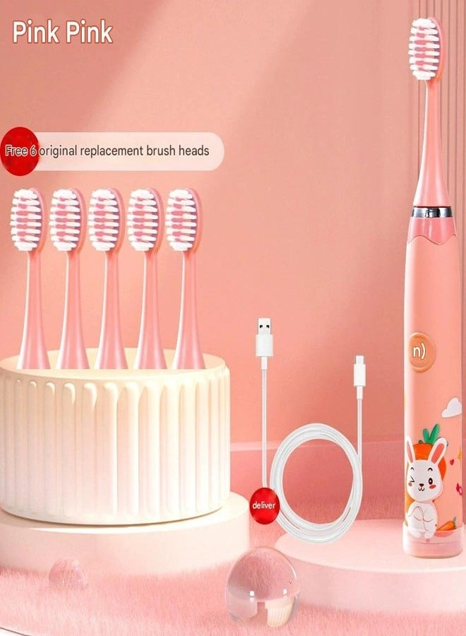 Ultrasonic Electric Children's Toothbrush - Super Soft Waterproof USB Charging 6 Heads
