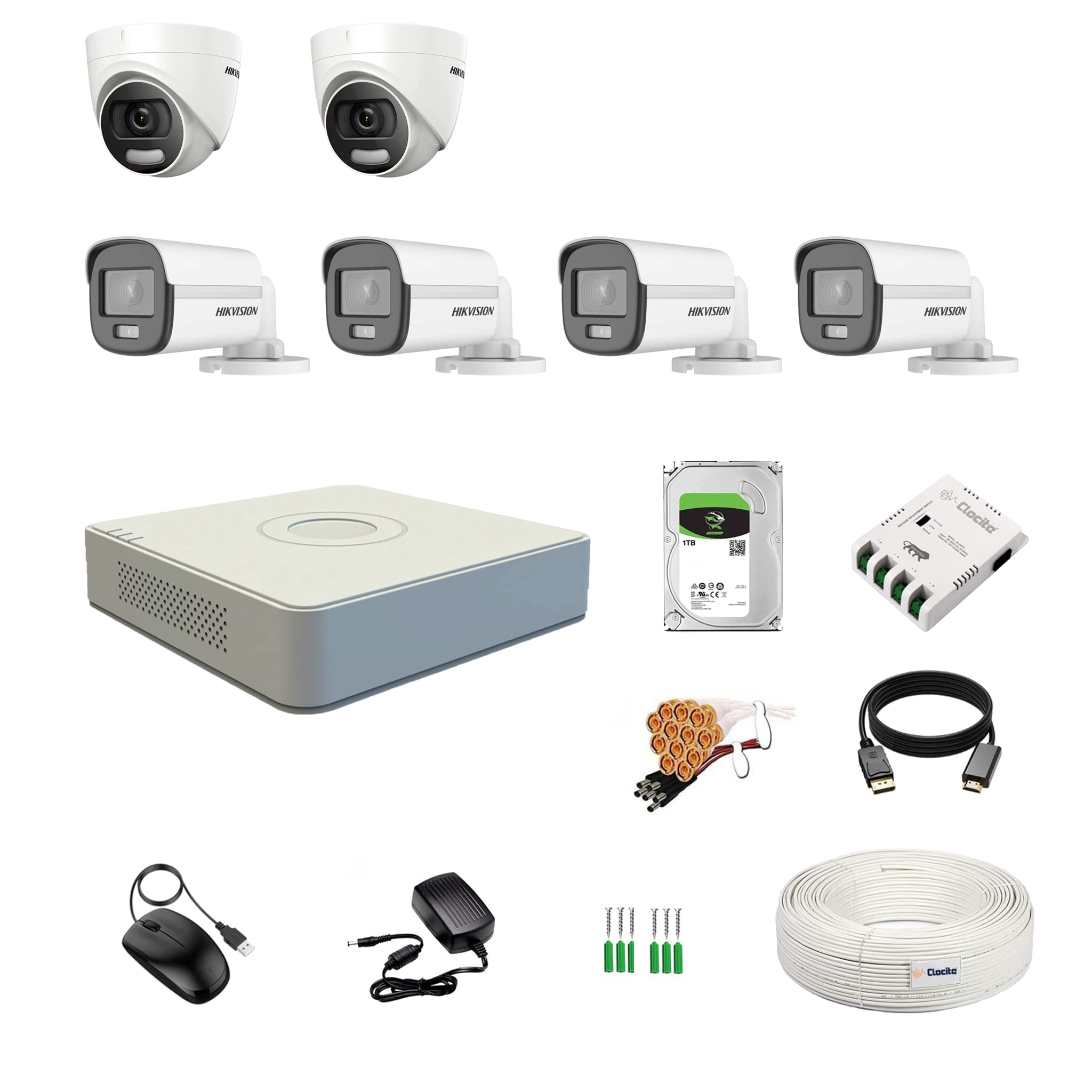 Prama Hikvision India Pvt.Ltd 8CH DVR + 2MP Dome Camera + Bullet Camera + 1TB HDD + Coaxial Cable + 8Ch SMPS