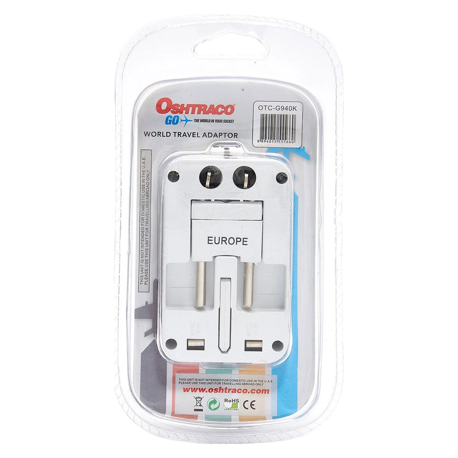International Travel Adaptor - British, North American, Australian, Euro, German, Indian and South African sockets 500 Watt