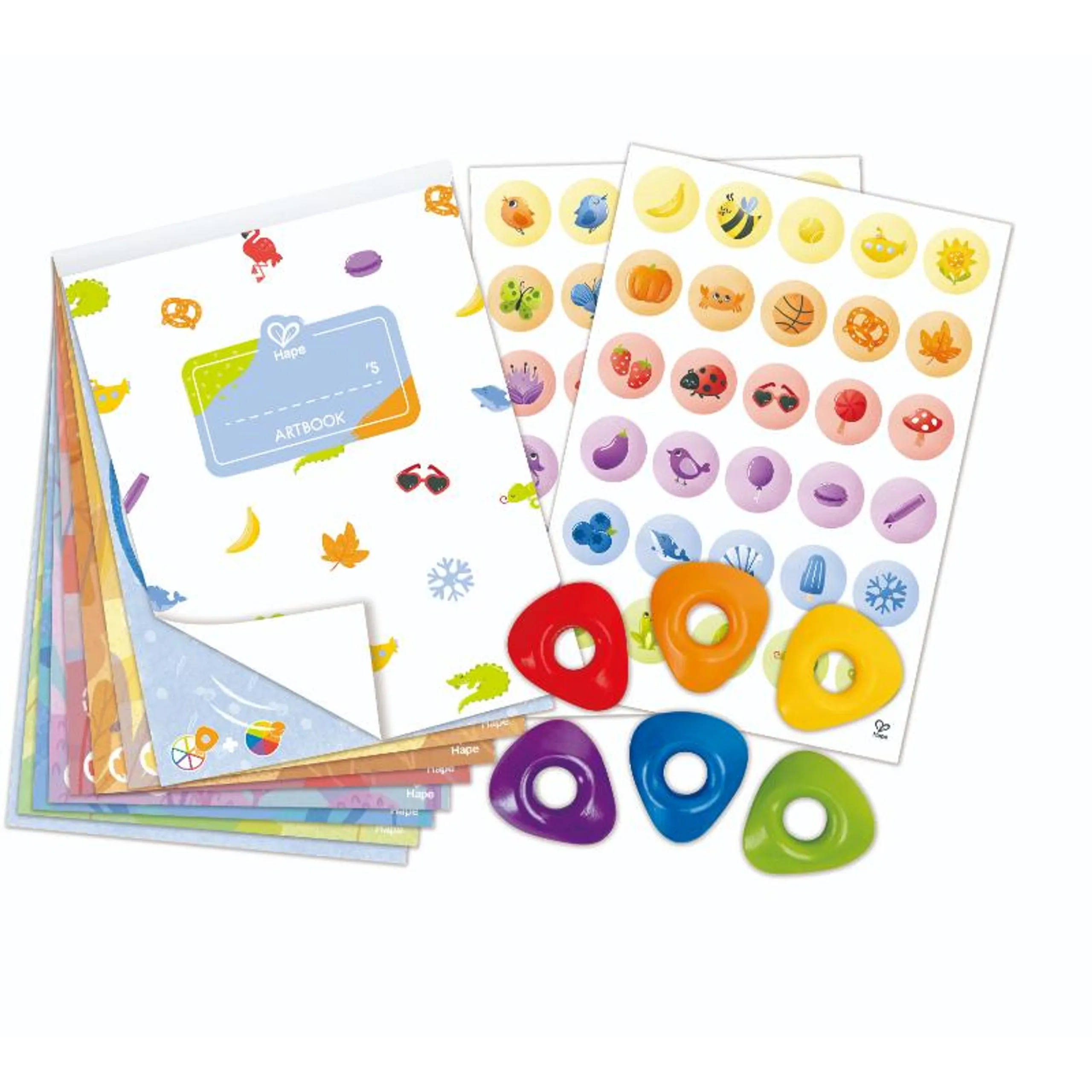 Hape Crayon Colouring And Stickers Art Set - 6 ring-style chunky crayons