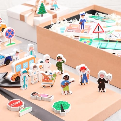 Wooden Community Helpers Play Set - 3 years and up 50 pieces