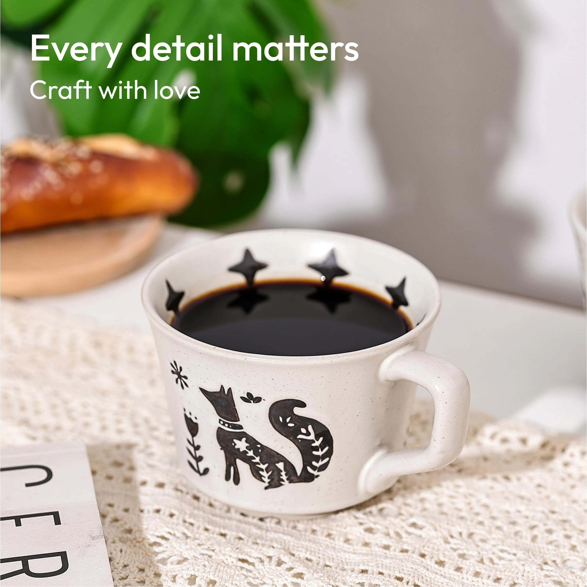 Fox and Bear Ceramic Coffee Mug - 4 pcs