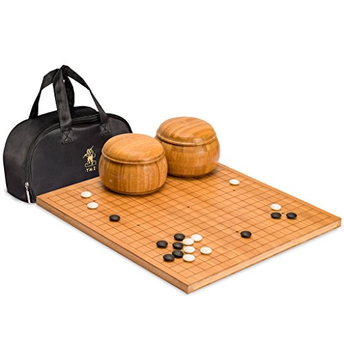 Go Game Set - Bamboo Etched Reversible 19x19/13x13 Double Convex Yunzi Stones