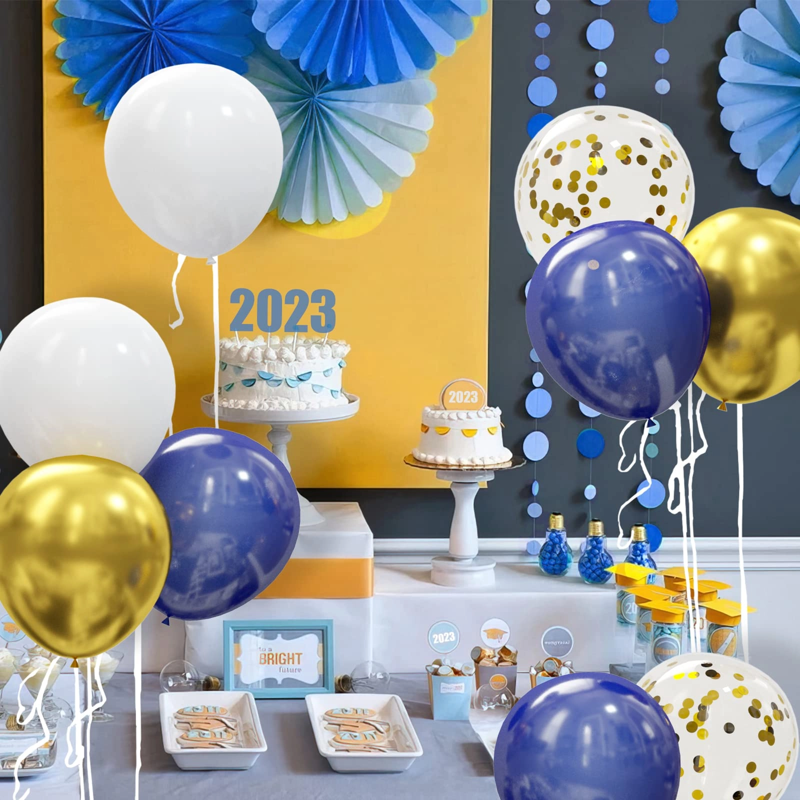 Gold Navy Blue Balloons Kit - 62pcs Anniversary Baby Shower Birthday Graduation Wedding