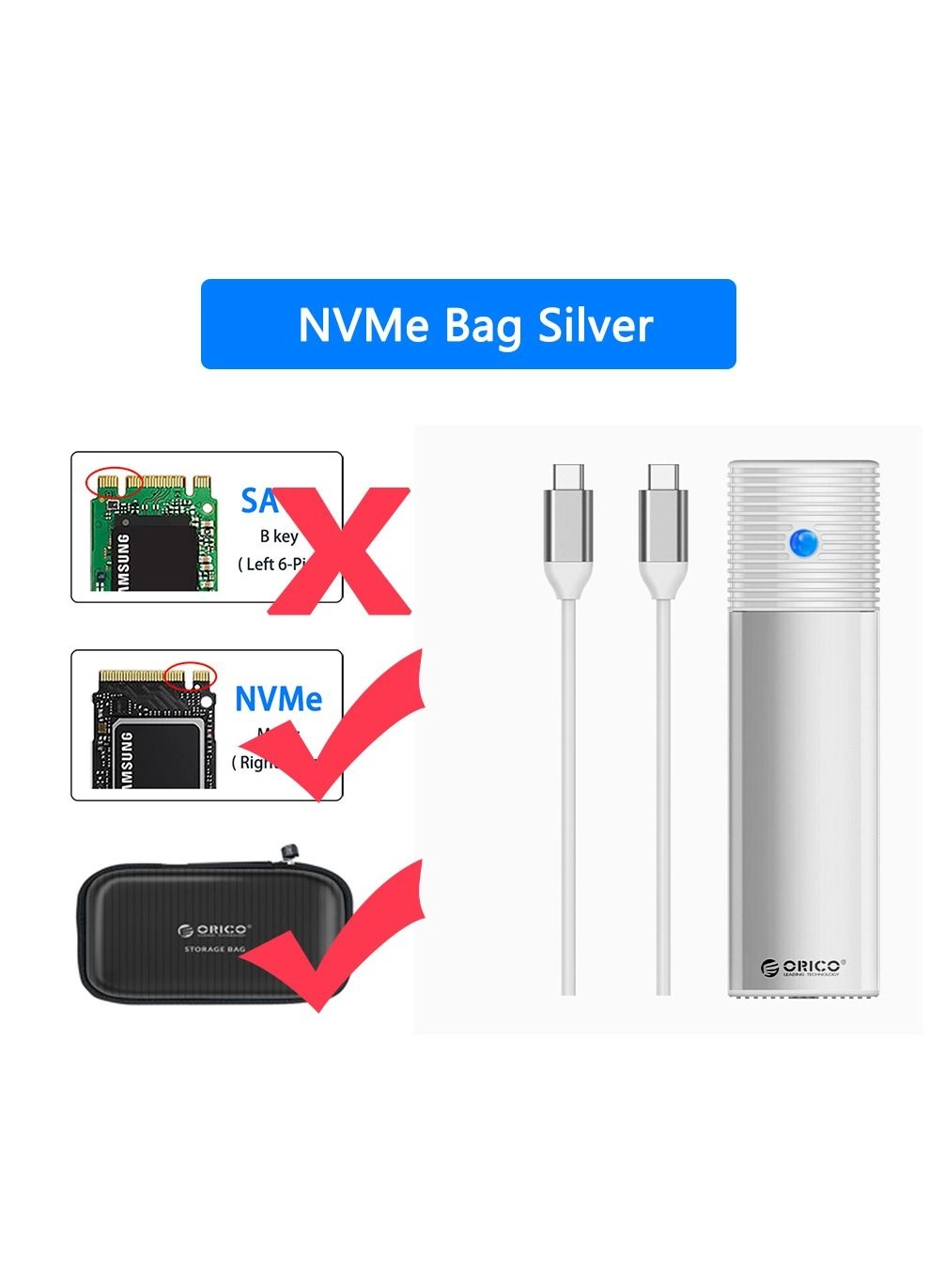 M.2 NGFF NVMe Enclosure - USB 3.2 Type C USB 3.0