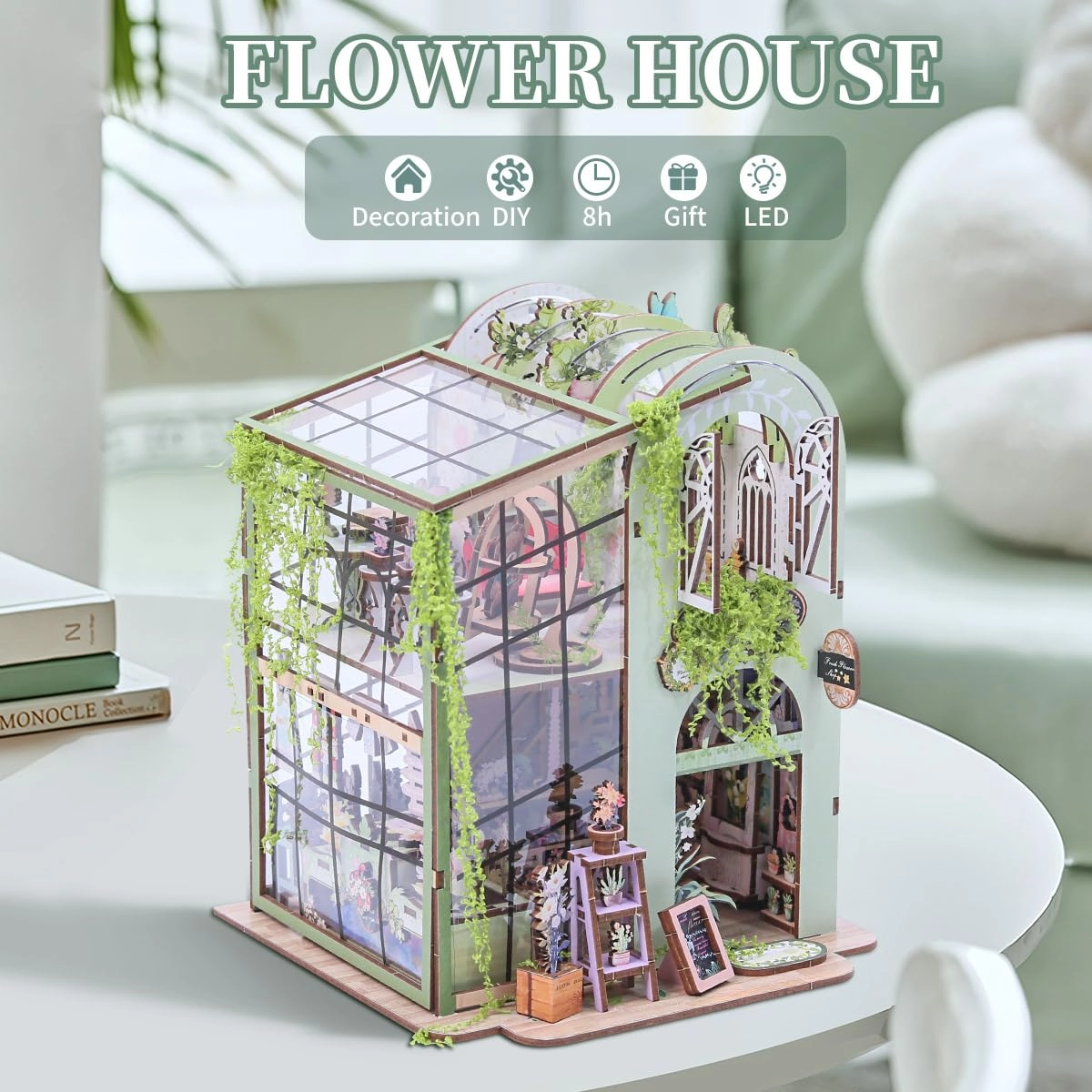 Miniature Flower House Kit - Dollhouse Booknook 3D Wooden Puzzle