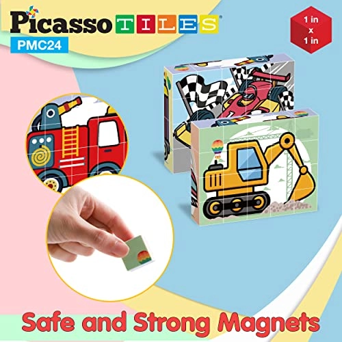 Magnetic Cube Puzzle - 20 pcs 6-in-1 Vehicle 120 Pictures