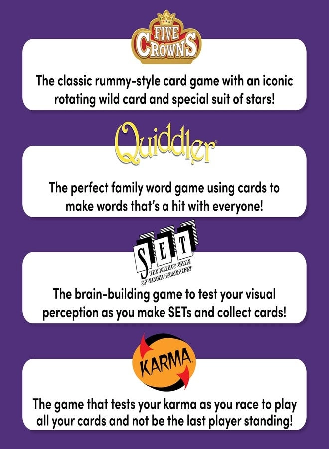 Five Crowns + SET + Quiddler + Karma