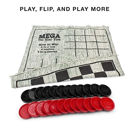 3-in-1 Checkers and Mega Tic Tac Toe - Reversible Rug Indoor/Outdoor