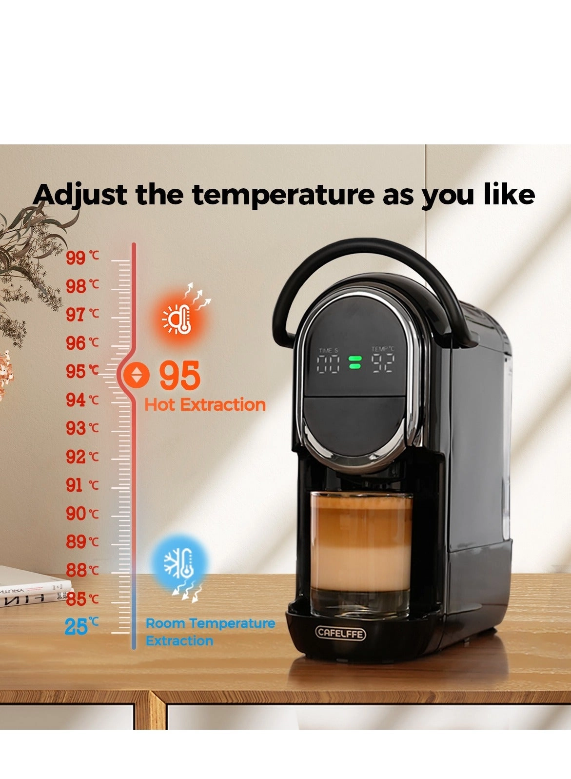 4-in-1 Automatic Capsule Coffee Machine - Adjustable Temperature 19 Bar