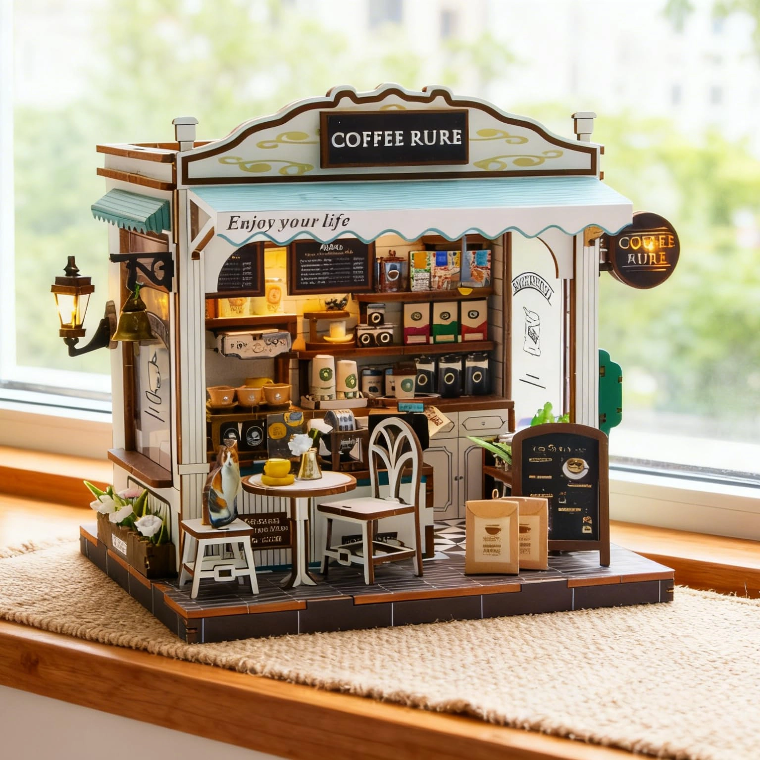 Miniature Wooden Dollhouse Building Kit - 3D Mini Coffee House