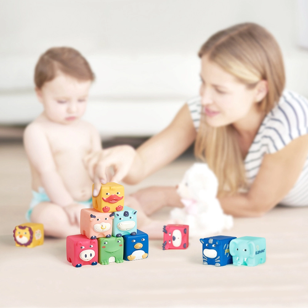 Animal Squeeze & Stack Blocks - Suitable for 3 to 12 months 6 Pcs