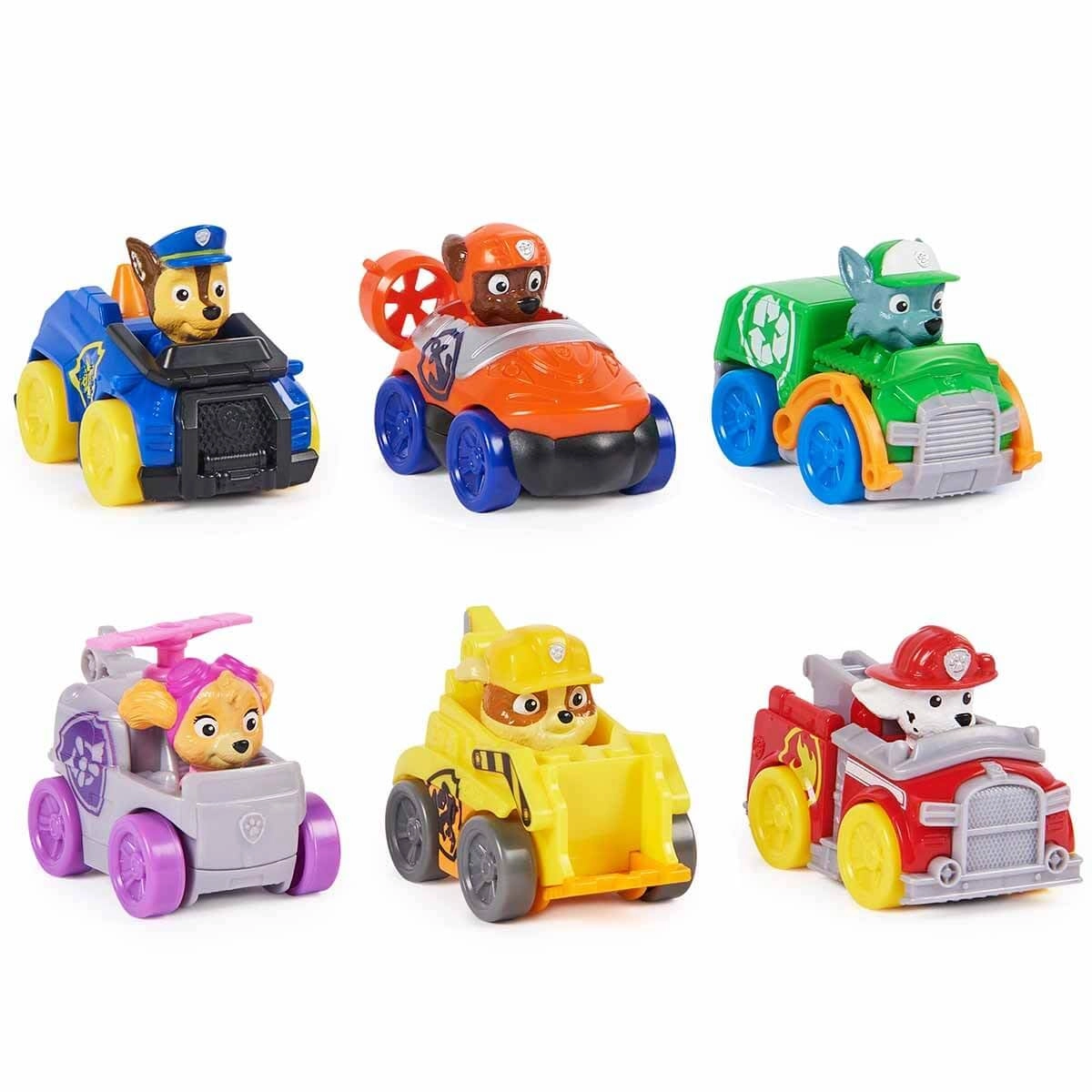 Spin Master Chase + Marshall + Skye + Rubble + Rocky + Zuma - Small toy car scale 6pcs