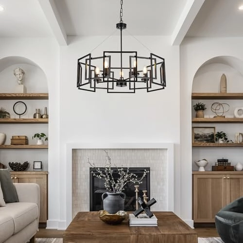 Geometric Chandelier - 5-Light Black Adjustable Height