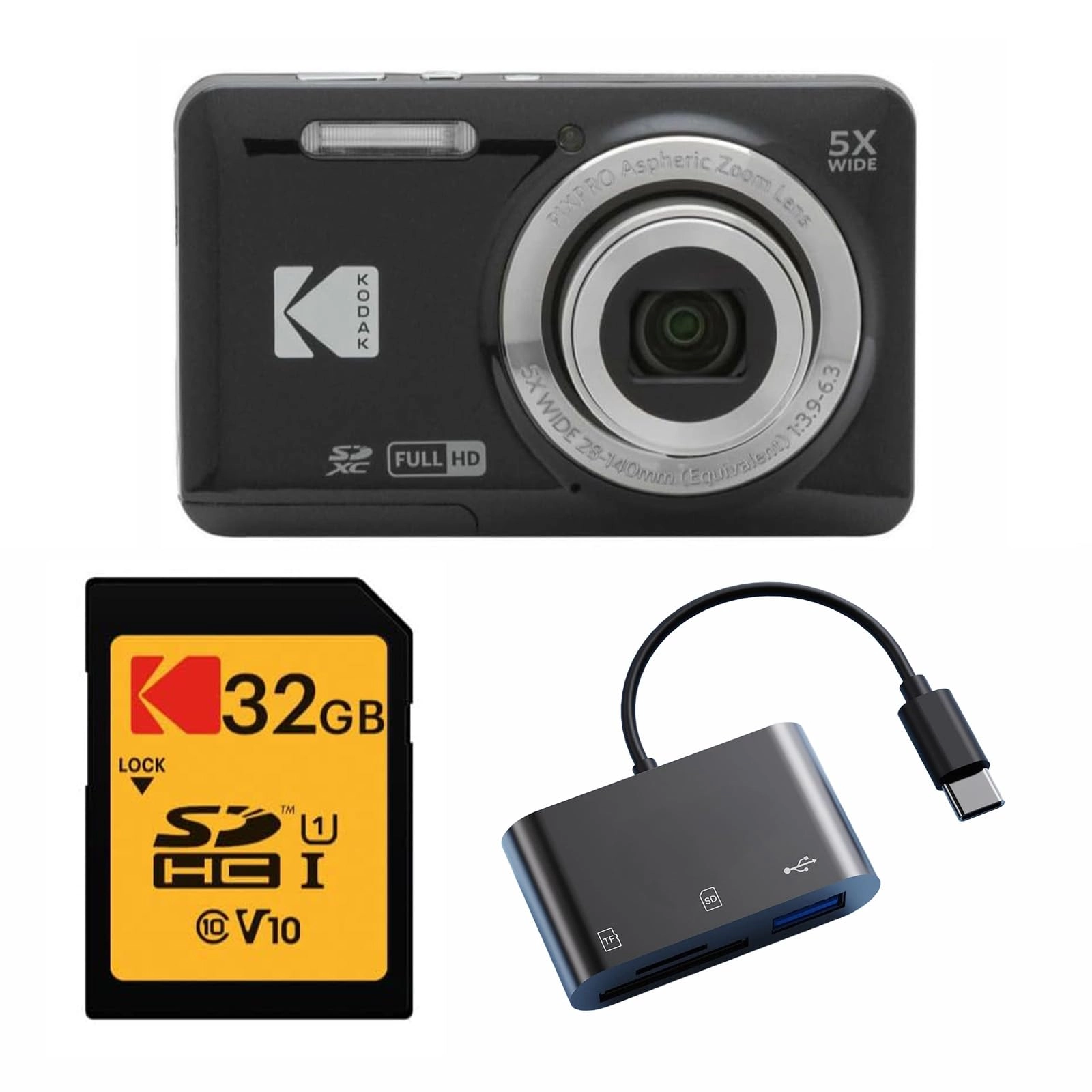 Kodak FZ55 + SD card + USB card reader