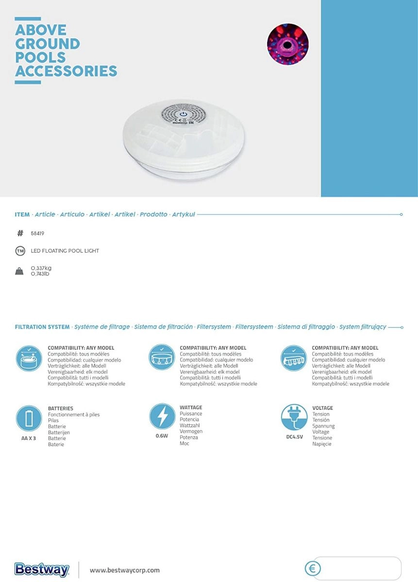 LED Floating Pool Light - White IP68 Waterproof